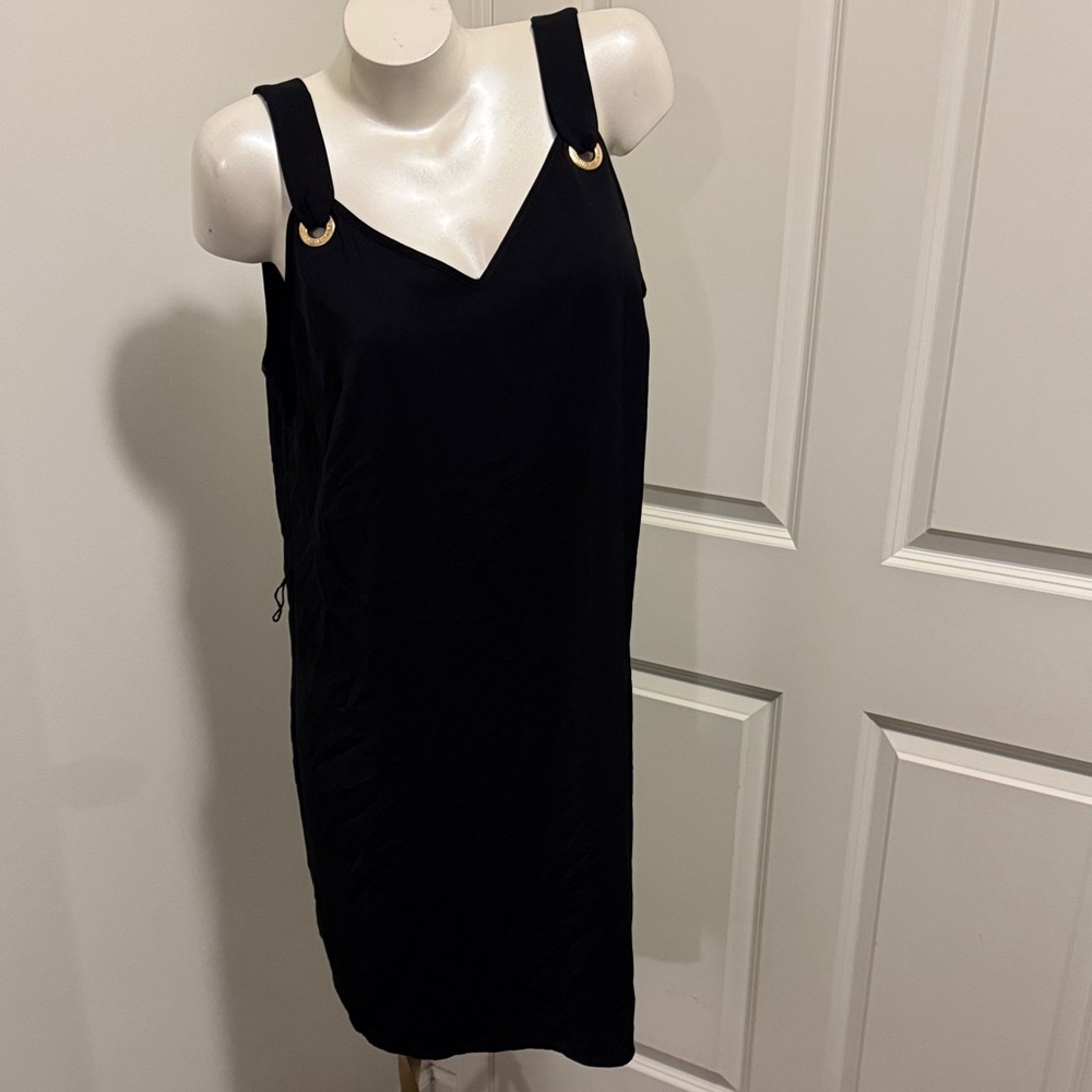 Michael Kors Black Midi Dress with Gold Accents